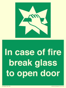In case of fire break glass to open door